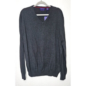 Vintage Sweater Mens XL Gray Cotton Cashmere V Neck Deadstock Grandpacore Grunge